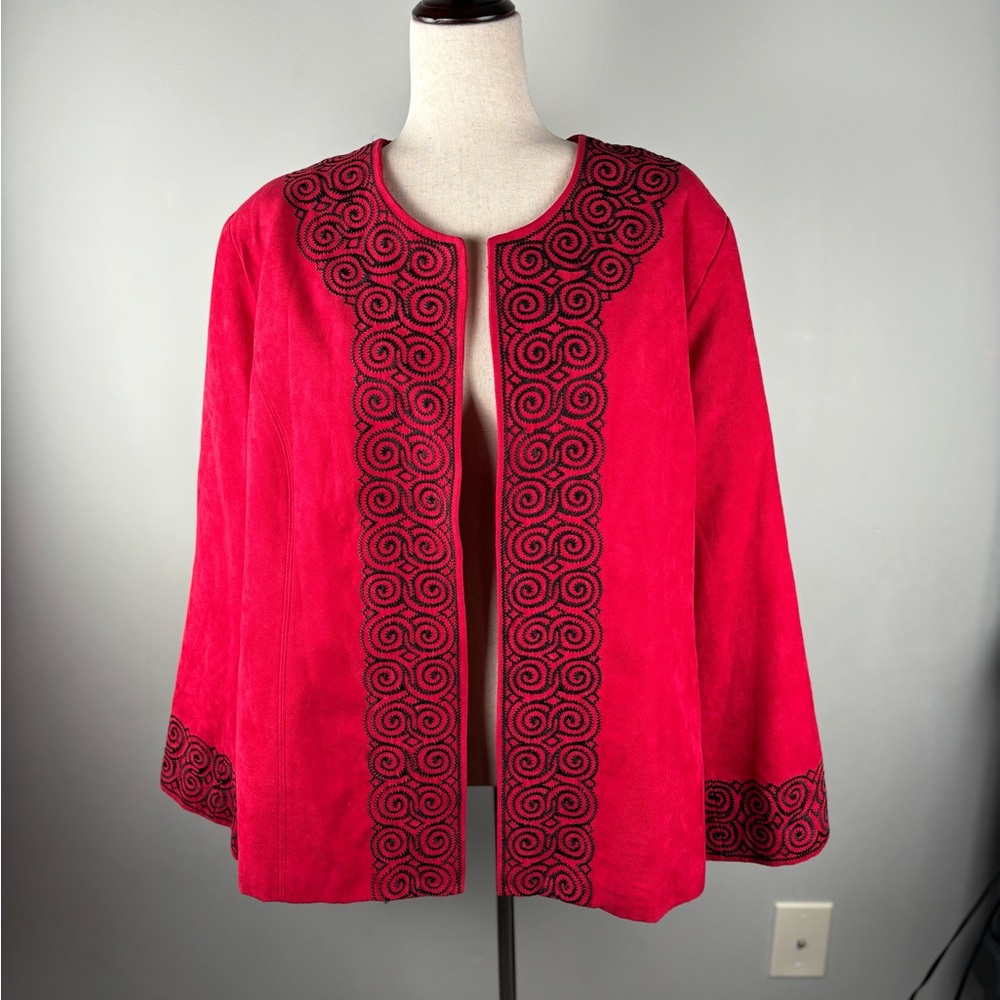 SilkLand Red and Black Embroidered Blazer